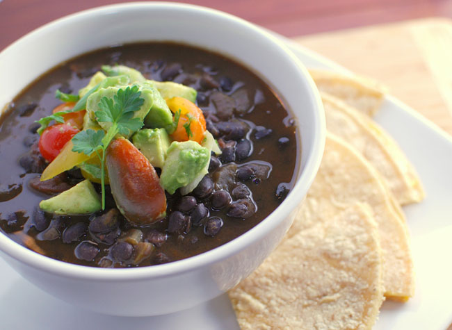 Post image for Black Bean Soup with Avocado Salsa