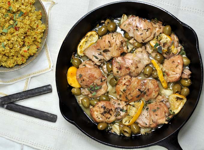 Post image for Sherry Braised Chicken Thighs with Meyer Lemons and Green Olives
