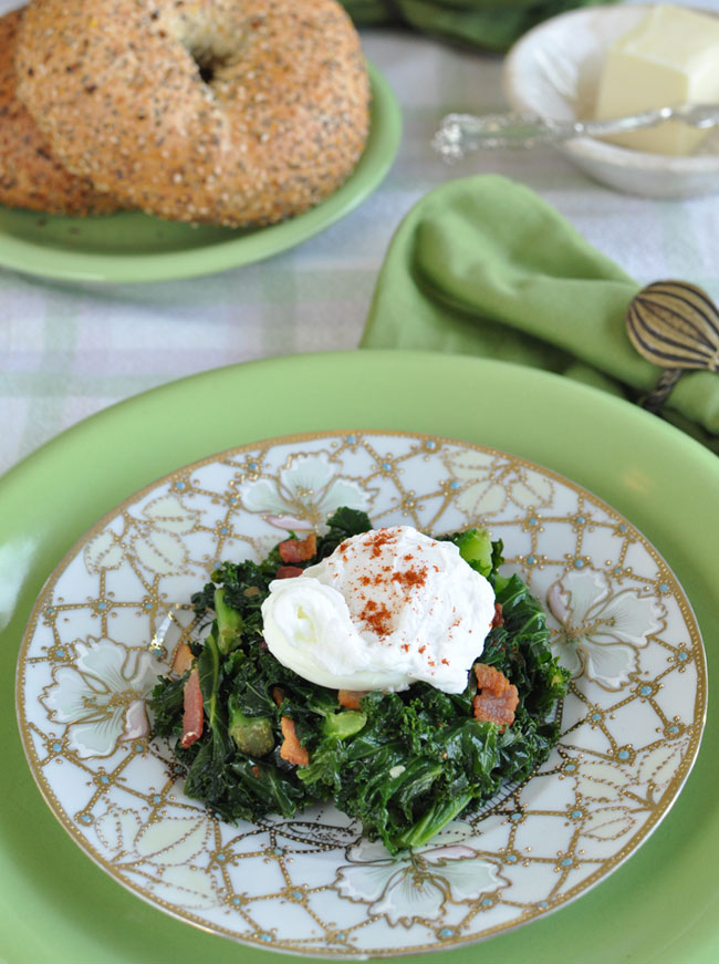 Post image for Cooking In The Vortex~Poached Eggs With Kale And Bacon