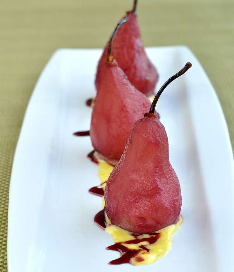 Post image for Pears Poached in Red Wine with Orange Cardamom Sabayon