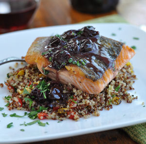 Thumbnail image for Pan Roasted Salmon with Pinot Noir Cherry Sauce